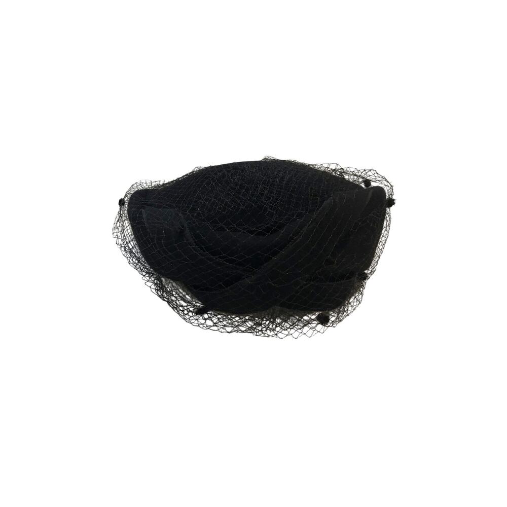 Vintage Black Hat TNLee 100% Wool Union Made Polka Dot Mesh Neumann Endler Inc